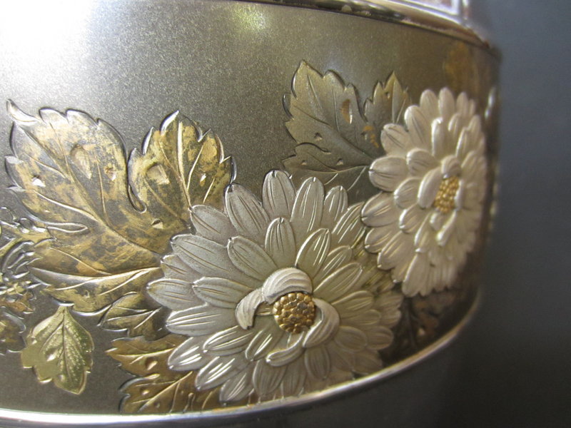 Japanese Silver and Mixed Metal Vase with Flowers