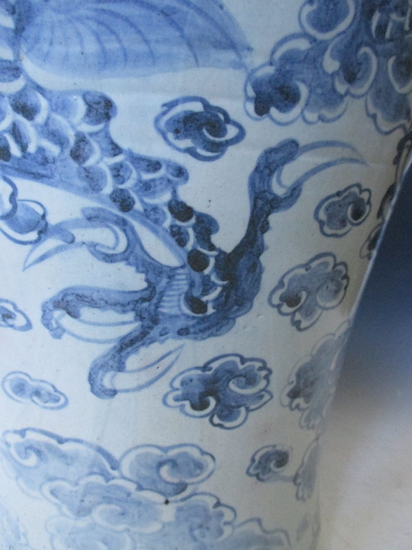 Large Korean Blue and White Dragon Vase