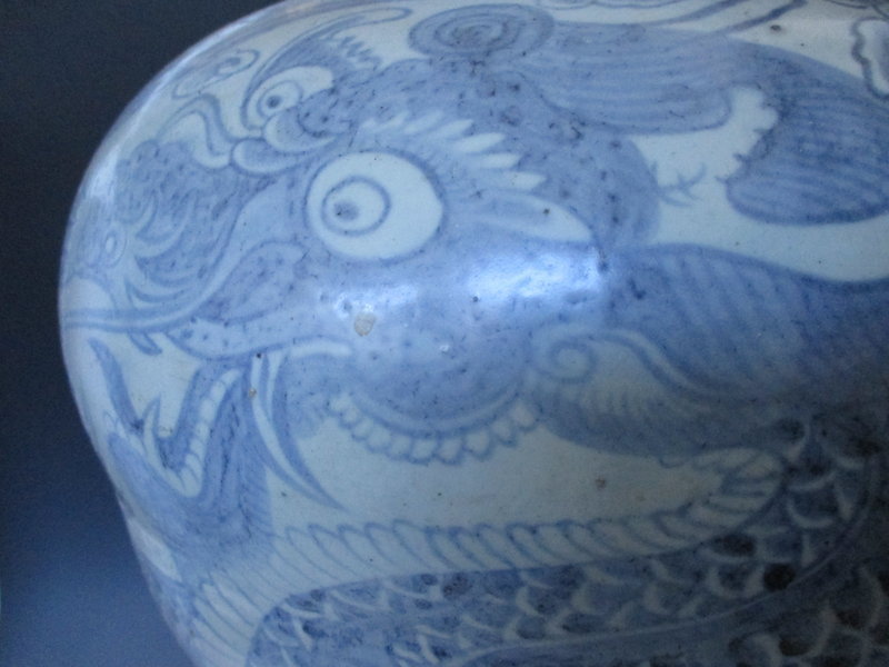 Large Korean Blue and White Dragon Vase