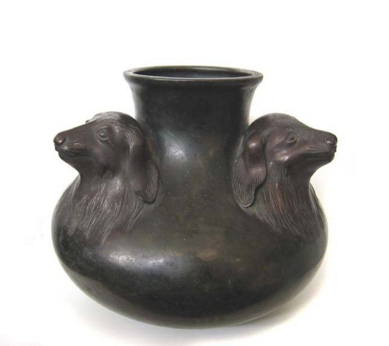 Antique Japanese Bronze Vase with Three Dogs