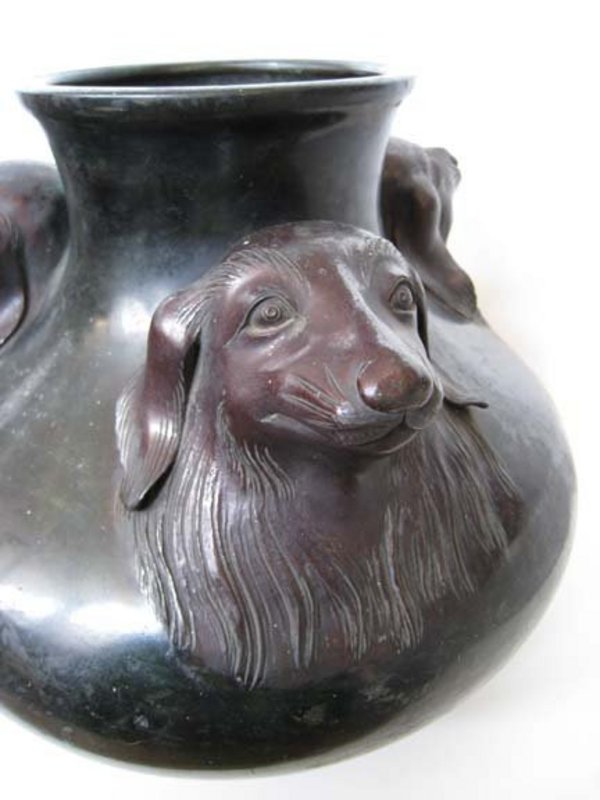 Antique Japanese Bronze Vase with Three Dogs