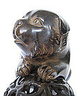 Adorable Antique Japanese Bronze Puppy with Ball