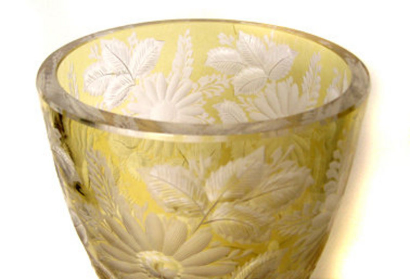 Beautiful Japanese Large Yellow Cut Crystal Vase