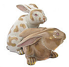 Japanese Pair of Kutani Ware Porcelain Rabbits
