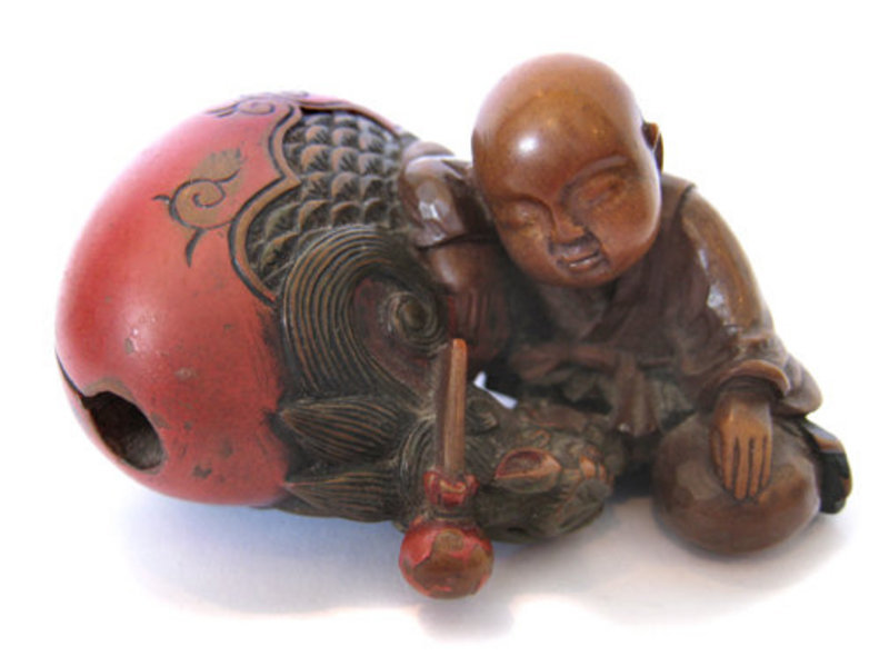 Japanese Antique Boxwood Netsuke of Sleeping Monk