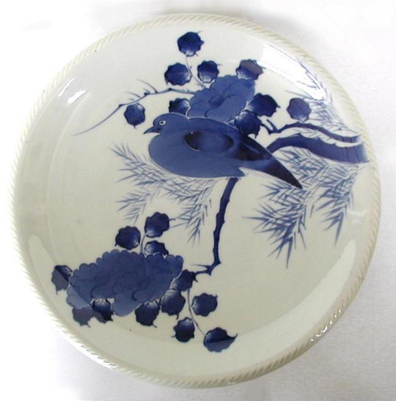 Japanese blue and white plate with dove