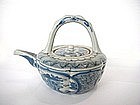 Japanese blue and white glazed teapot