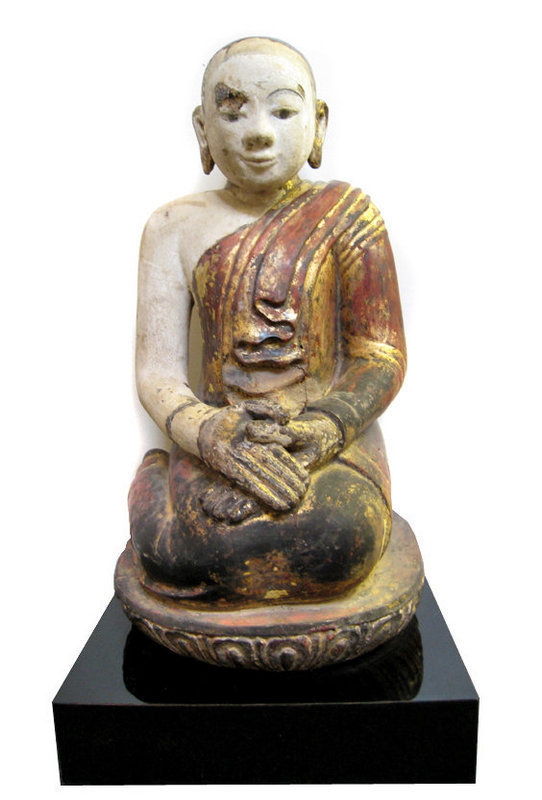 Burmese Large Dry Lacquer Figure of Seated Monk
