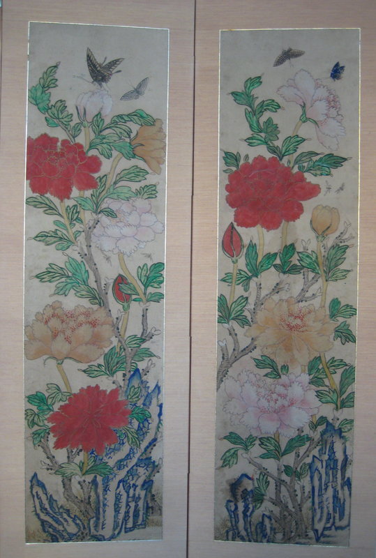 Antique Korean 6 panel Butterfly and Peony Screen