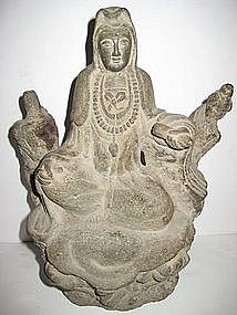 Chinese Ming Black Stone Seated Quanyin