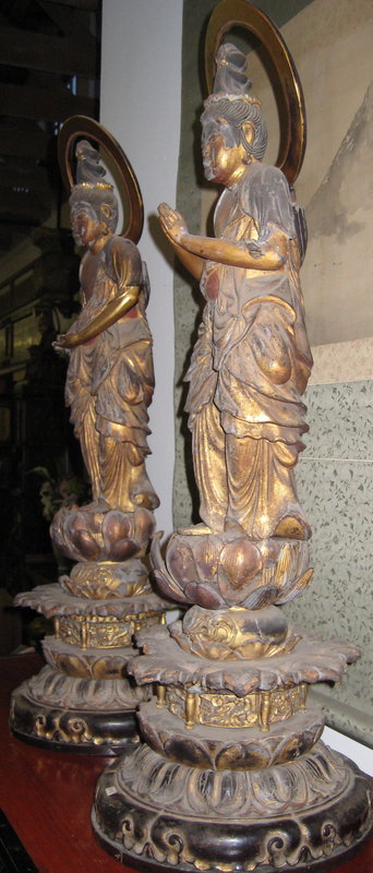Japanese Pair Antique Attendant Bodhisatvas
