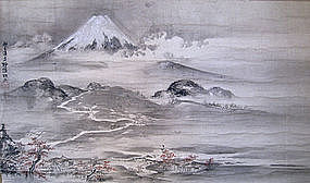 Large Japanese Scroll Painting of Mt. Fuji