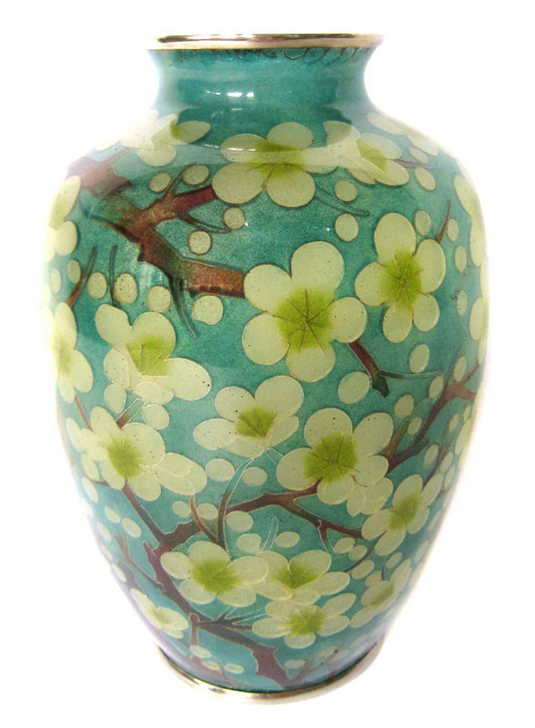 Japanese Plique a Jour Vase with Plum Blossoms