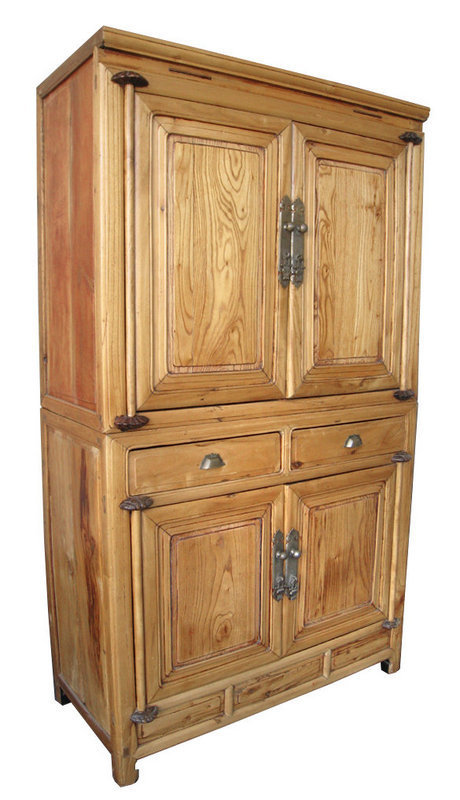 Chinese Light Wood 2 Section Cabinet