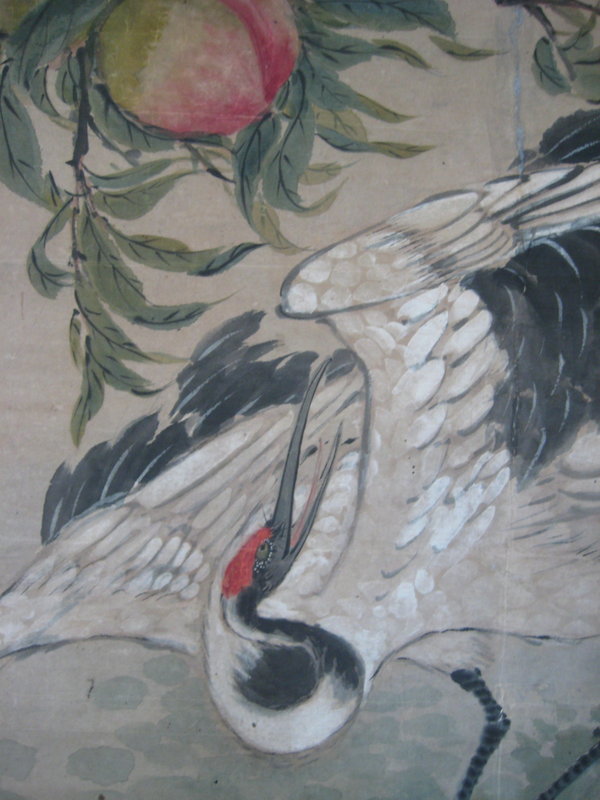 Chinese Antique Crane and Peaches Scroll