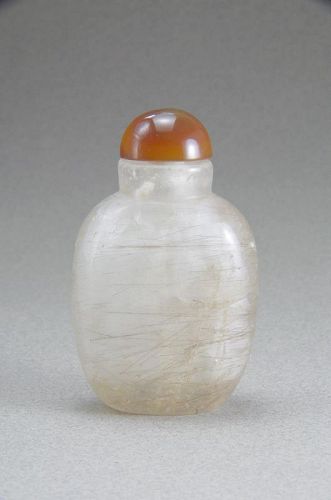 Very Nice Small Rutilated Clear Quartz Chinese Snuff Bottle