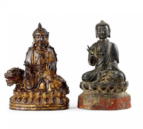 BRONZE FIGURE OF SHAKYAMUNI BUDDHA AND AVALOKITESVARA